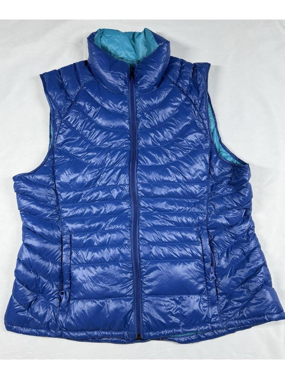 Bernardo Down Puffer Vest Jacket Packable Women's Large Blue Full Zip